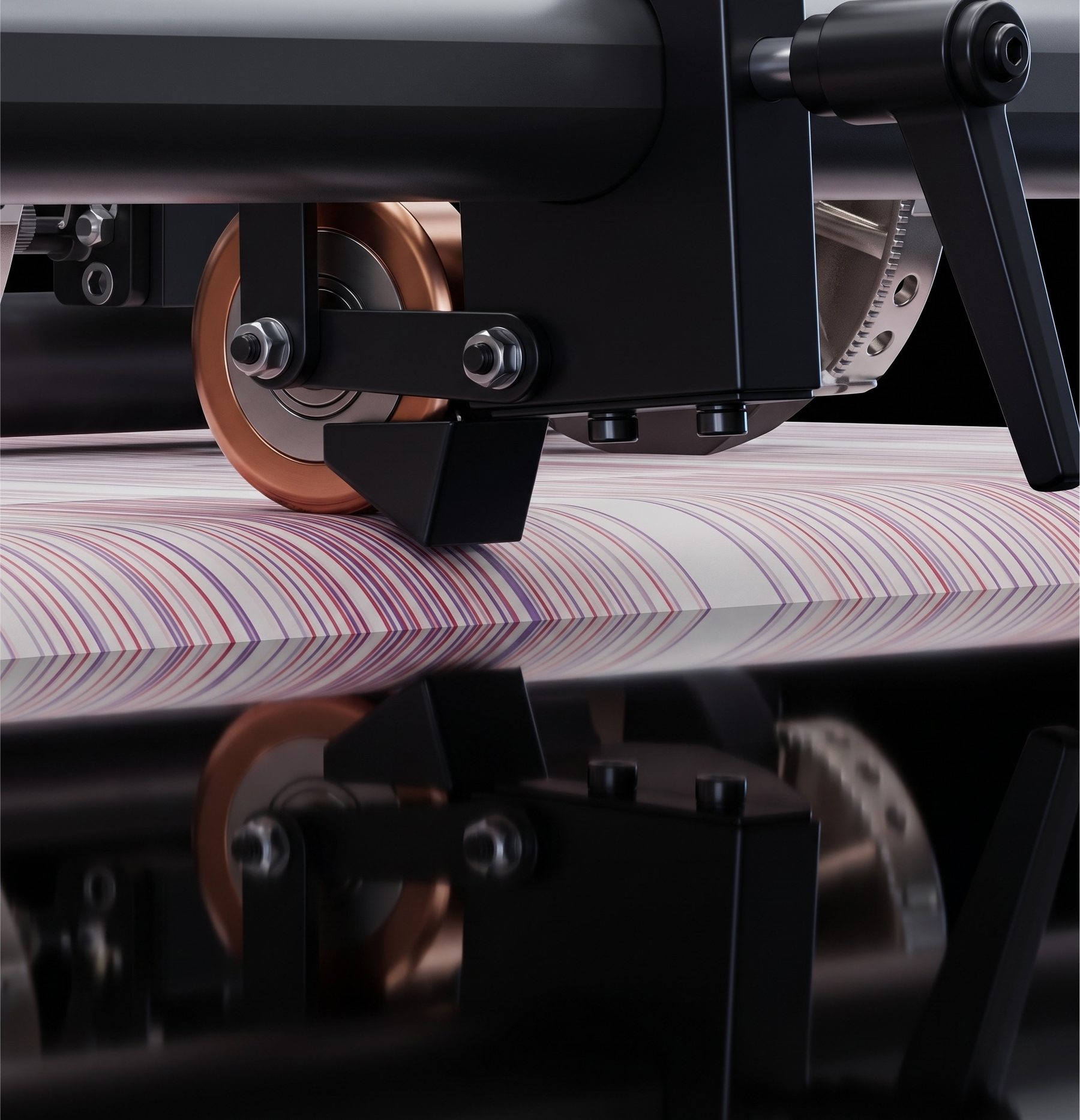 The web running through press rollers